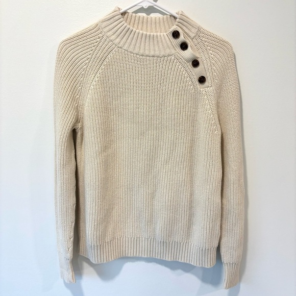 J. Crew Sweaters - J. Crew Cream Knit Chunky Mock Neck Sweater Shoulder Buttons Preppy Costal